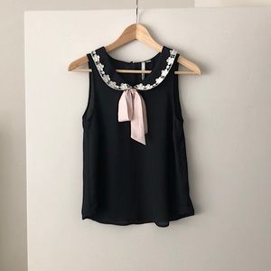 NWOT LC Lauren Conrad Pink Tie Black Blouse, XS